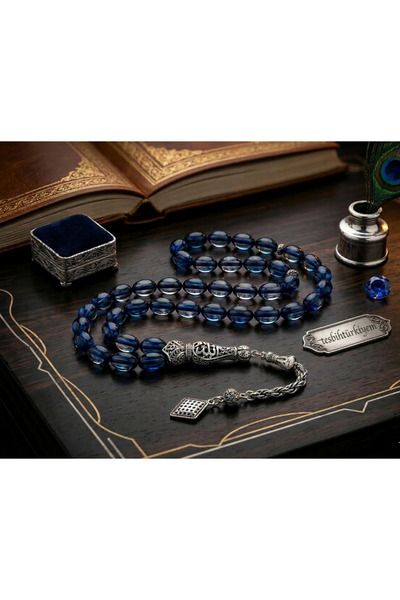 kral hediyelik Sürmeli sıkma ateş kehrıbar tesbih gümüş püskül ve İMAME kutul...