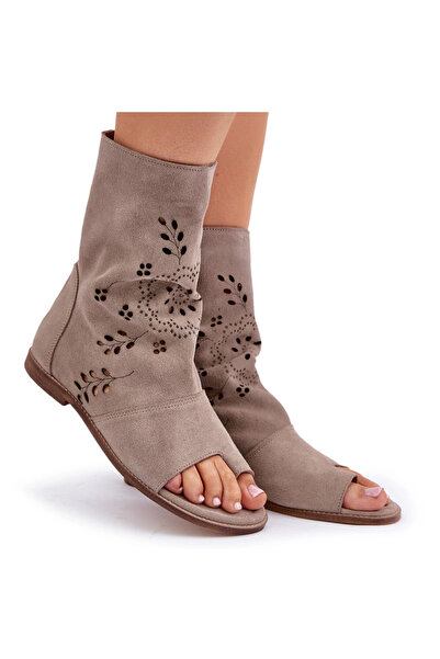 BOTO Sandale piele întoarsă Zazoo 3437 din piele întoarsă cu fermoar bej, măr...