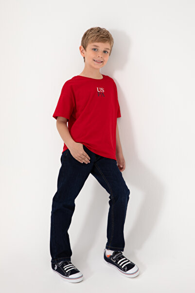 U.S. Polo Assn. Tricou Băieți Roșu Cu Guler Rotund Și Print USPA
