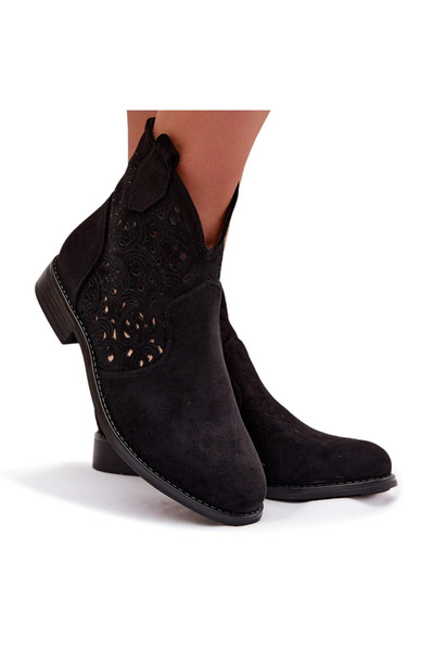 S.BARSKI Ghete de damă cu toc plat, model ajurat, HY61-8026, negru, 40