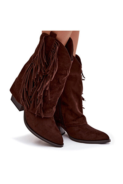 BOTO Women's Cowboy Boots With Fringes On Heel Chocolate Gralina 39