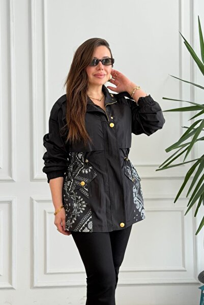 yb yağmur butik Shoulder and Pockets Patterned Trench Coat