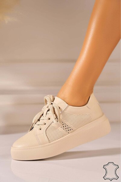 Joana Μπεζ Αθλητικό παπούτσι από Γνήσιο Δέρμα Zayfie 39