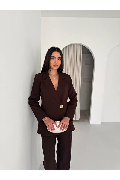 Coşkun GİYİM Women's Gold Button Dabıl Jacket Brown 4615