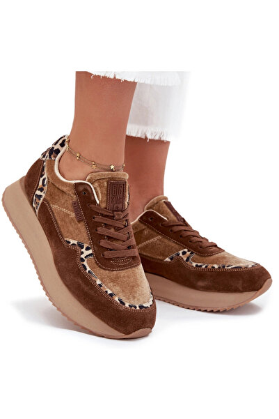 Big Star Shoes Women's Suede Sneakers Big Star OO274A313 HI-POLY SYSTEM Brown...