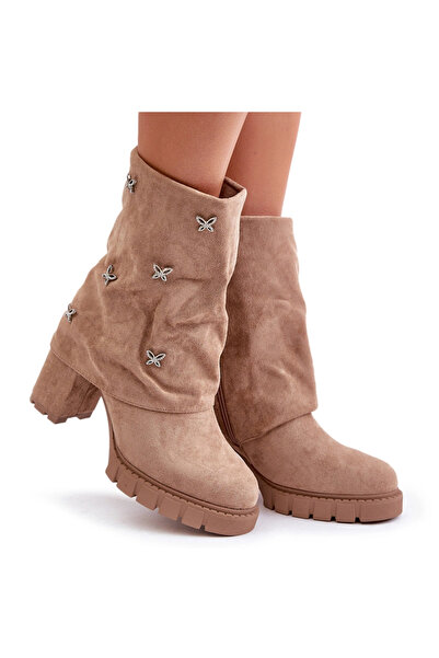 BOTO Decorated Ankle Boots With Turned Shaft On Heel Beige Esadora 37
