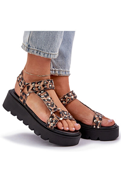 BOTO Embellished Platform Sandals Leopard Brown Tatellia 41