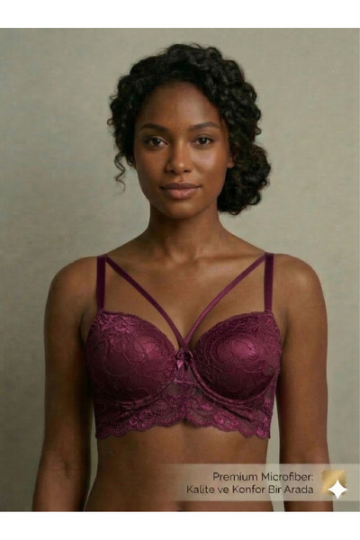 Lavint Homewear Bralet Padded Bra with Rope Straps in Plum Color