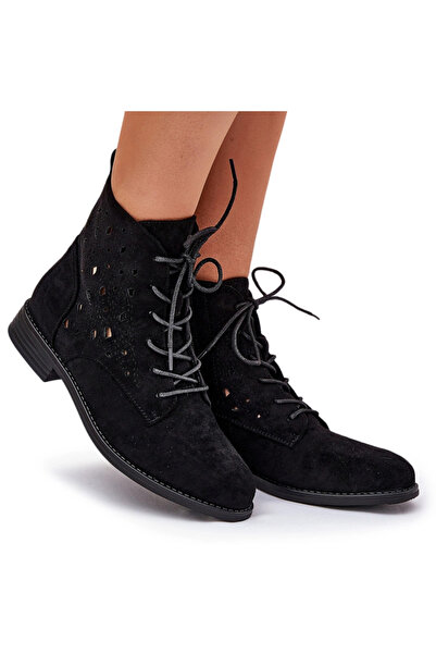S.BARSKI Laced Ankle Boots With Openwork Pattern HY51-136 Black 41