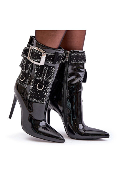 BOTO Embellished ankle boots made of patent leather on stiletto black 38