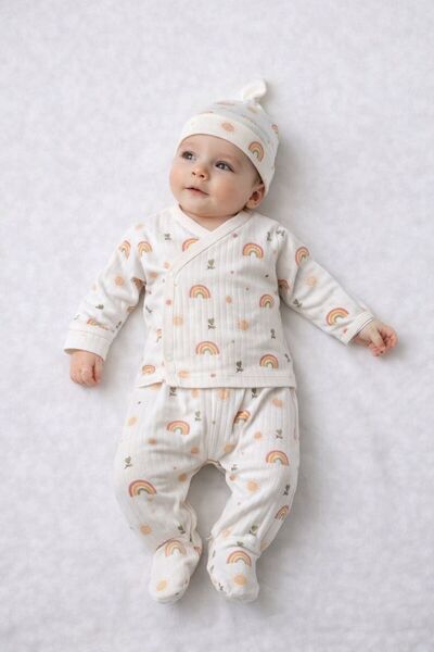 Baby Bebek Gökkuşağı Desenli 2’li Takım (Şapkalı)