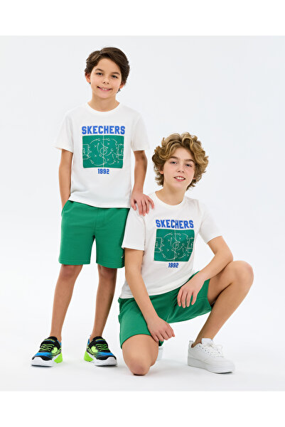 SKECHERS B Graphic Tee Regular Fit T-Shirt Büyük Erkek Çocuk Beyaz Tshirt SK2...