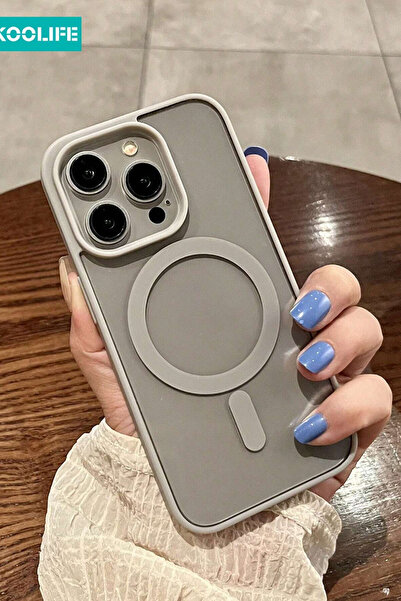 KVK PRİVACY iPhone 14 Pro Max MagSafe Uyumlu Grey Şeffaf Telefon Kılıfı Darbe...