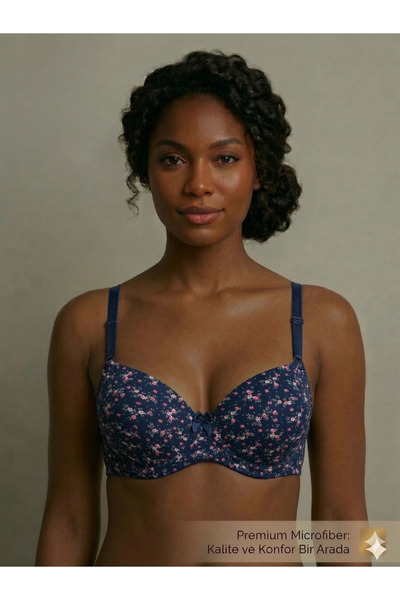 Lavint Homewear Çi̇çek D Patterned Silicone Bal Wired Lgulu Dark Blue Push-Up...