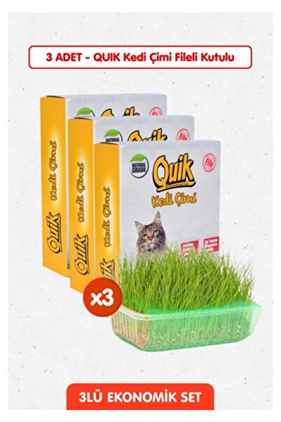 Quik 3 Adet Doğal Kedi Çimi Fileli ve Kutulu Tüy Yumağı Önleyici