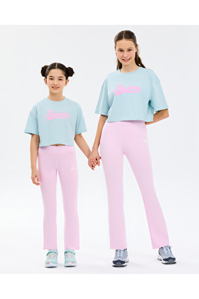 SKECHERS G Graphic Tee Crop T-Shirt Büyük Kız Çocuk Mavi Tshirt SK2610024-0466