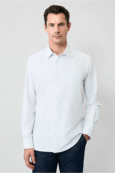 Kiğılı Long Sleeve Classic Striped Cotton Easy-Iron Shirt