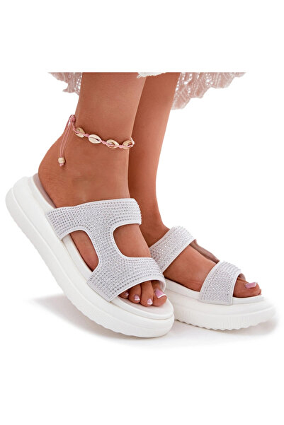 BOTO Sandale cu platformă pentru femei, cu ornament, albe, Jestella 39