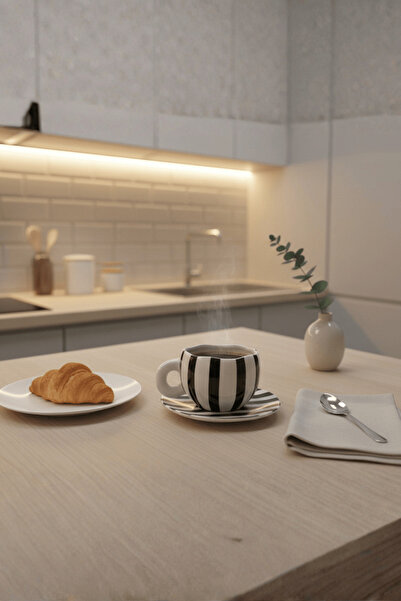 Mithra Life Black Striped 400 ml Handmade Ceramic Tea Coffee Mug Set Mit1325