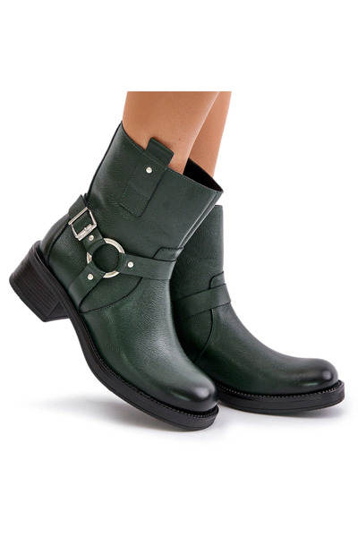 Zazoo Ghete din piele 60480 cu toc jos, izolate, verde închis, 39