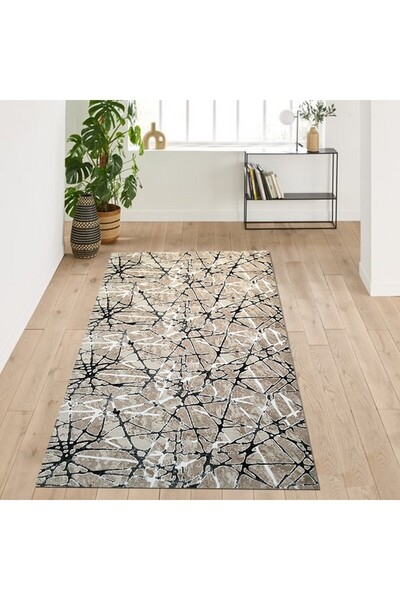 OEM Covor Antiderapant Bej cu Negru, Abstract, Poliester, 150 x 230 cm