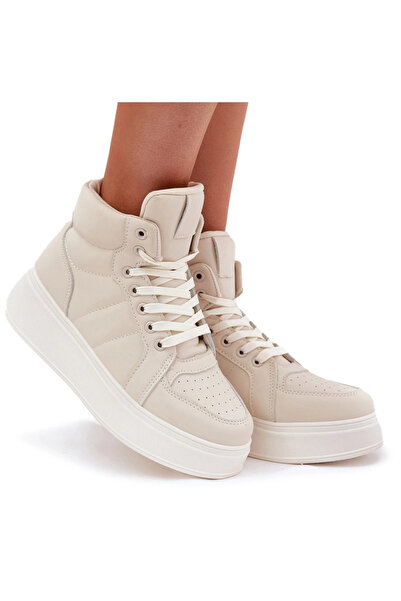 Evento High Women's Sneakers On Platform Beige Tillive 38