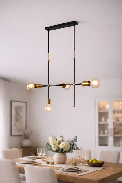 repplam Modern Siyah Gold 4lü Sarkıt Avize Yemek Masası Üstü Dekoratif Salon ...