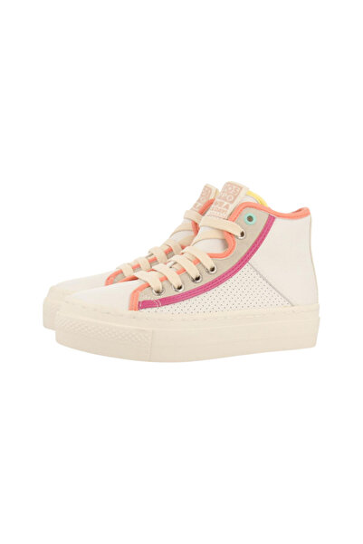 PETIT-ATELlER Kids Cream High Top Sneaker Colorful Piping Perforated Lace Up ...