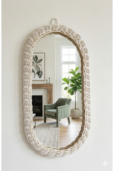 Niobehome 30x60 Rattan Bambu Bohem Ayna