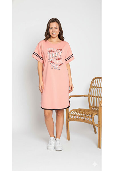 BOYRAZ Women's casual dress with Short-Sleeved, knee-length, Lucky print, pink