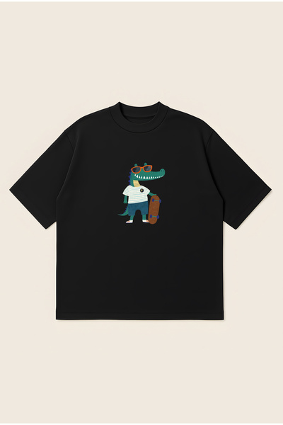 Moon Dancer Skateboard Krokodil Oversize Boxy Kroj Unisex 100% Pamuk T-shirt ...