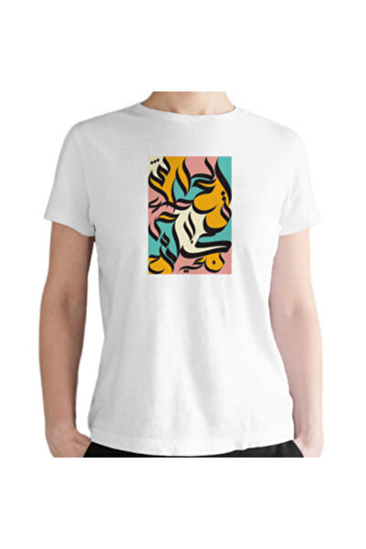 Printoot Abstract Arabic Calligraphy Pop Art Graphic T-Shirt White Cotton Sho...