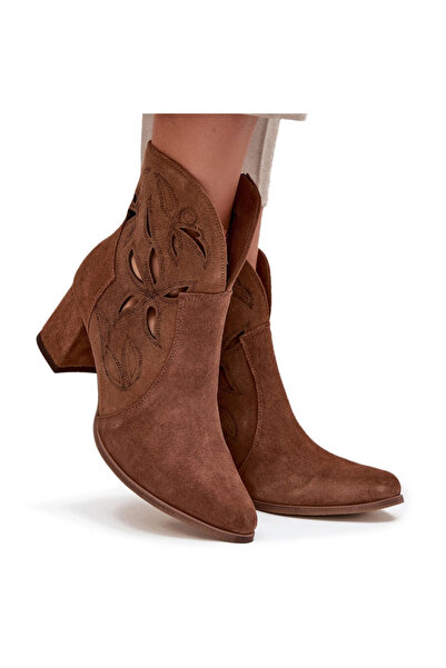 Zazoo Suede Perforated Women's Ankle Boots on Heel 3647 Brown 41