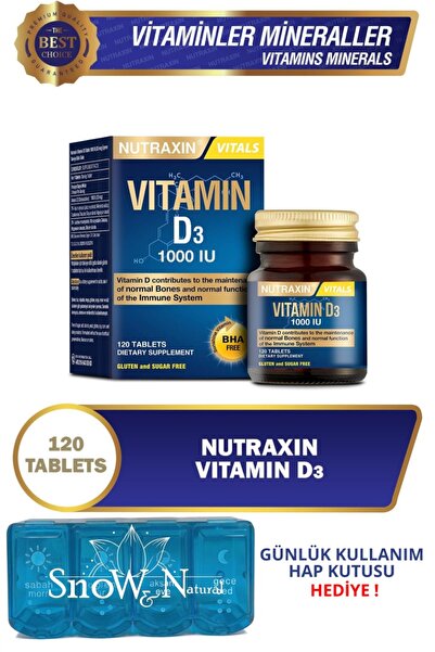 Nutraxin Vitamin D3 (1000 IU) 120 Tablet + Hap Kutusu Hediye