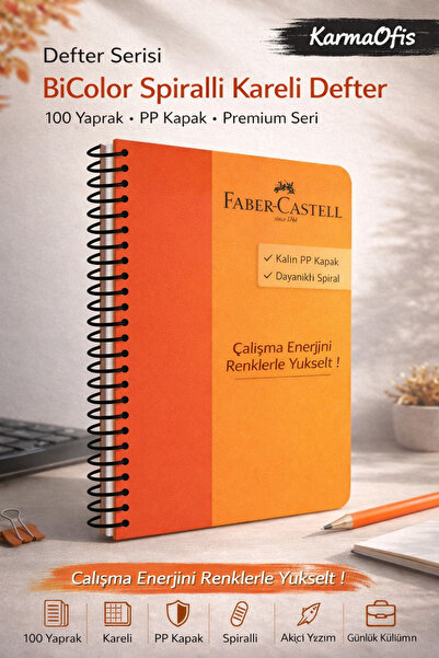 Faber Castell Orange 100-Leaf Spiral Bicolor Checked Notebook Pp Cover |   Du...
