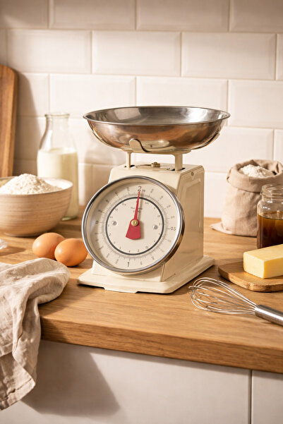 MİS KİTCHEN Retro Mutfak Terazisi 2 Kg Kapasiteli Metal Kase Analog Hassas Ta...