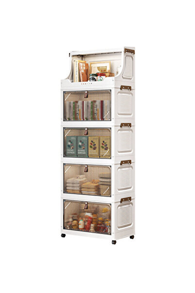 Generic 5-Tier Foldable Storage Cabinet with Wheels and Lockable Doors - 127x...