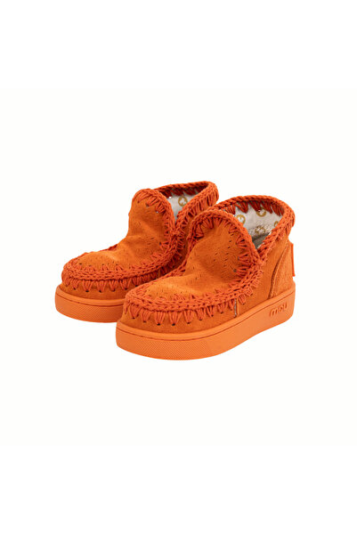 PETIT-ATELlER Kids Orange Suede Ankle Boot Crochet Trim Matching Sole Slip On...