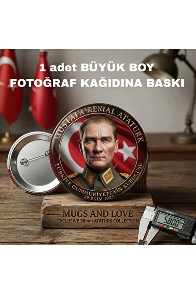 Mugs and love Mustafa kemal atatürk BÜYÜK BOY kaliteli baskı iğneli rozet