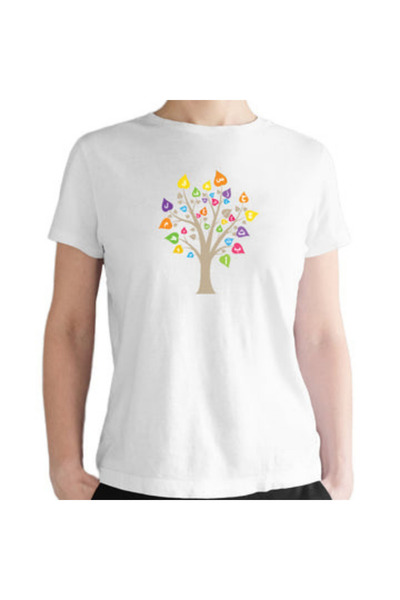 Printoot Arabic Alphabet Tree Graphic T-Shirt White Cotton Short Sleeve Educa...