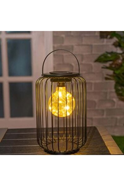 victiny Black Cage Solar Lantern with Hanging Bulb Ø18 x 27 cm