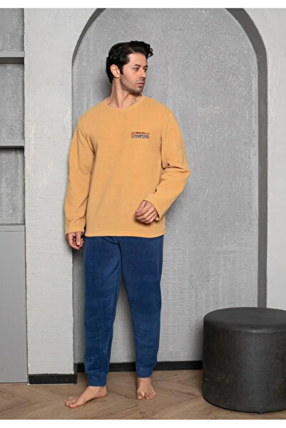 Sude Men's Pajamas, Yellow, Fleece, Long Sleeve and Long Pants, Champions