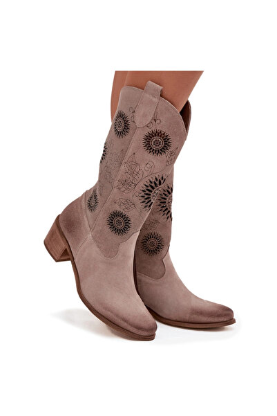 Zazoo Ghete de damă din piele piele întoarsă cu model ajurat 3852 Cappuccino 35