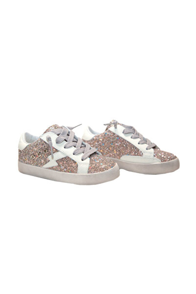 PETIT-ATELlER Kids Pink Multicolor Glitter Sneaker White Lightning Bolt Patch...