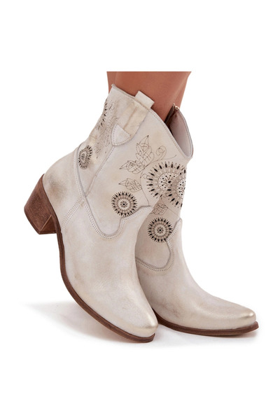 Zazoo Suede Leather Women's Ankle Boots Perforated High Heel 3844 Gold Distre...