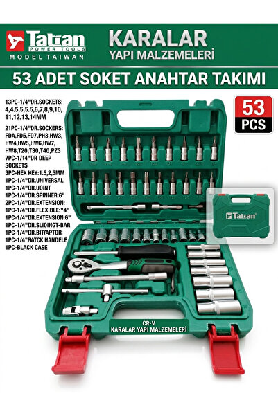 KARALAR YAPI Tatian 53 Parça Lokma Anahtar Takımı Seti - 1/4" Profesyonel Cır...