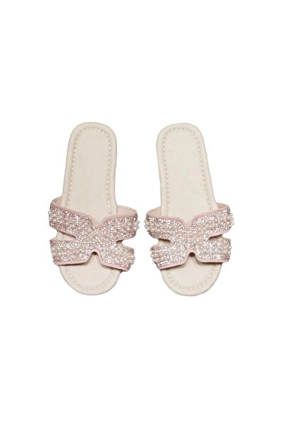 PETIT-ATELlER صندل مسطح مرصع باللؤلؤ وأحجار الراين، مفتوح من الأمام، سهل الار...