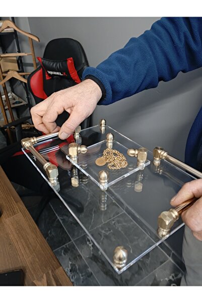 innossa pleksi dekorasyon Plexi Promise & Engagement Tray with Shiny Gold Bra...