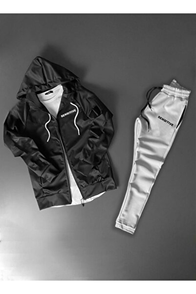 NOFLEN Sensetive Printed Hooded Zippered Tracksuit Top and Bottom Set