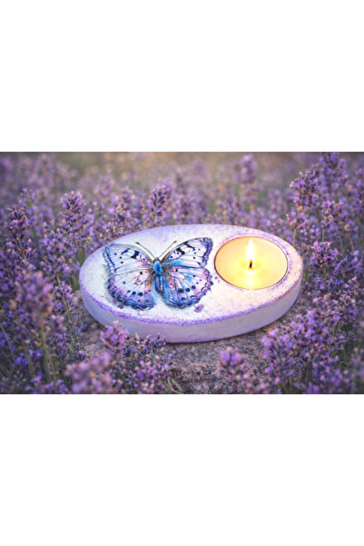 CrisArtDeco Suport de lumânare lucrat manual - formă ovală cu fluture